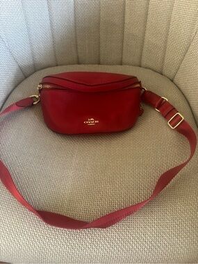 Coach Red Leather Crossbody Belt Bag with Gold Hardware